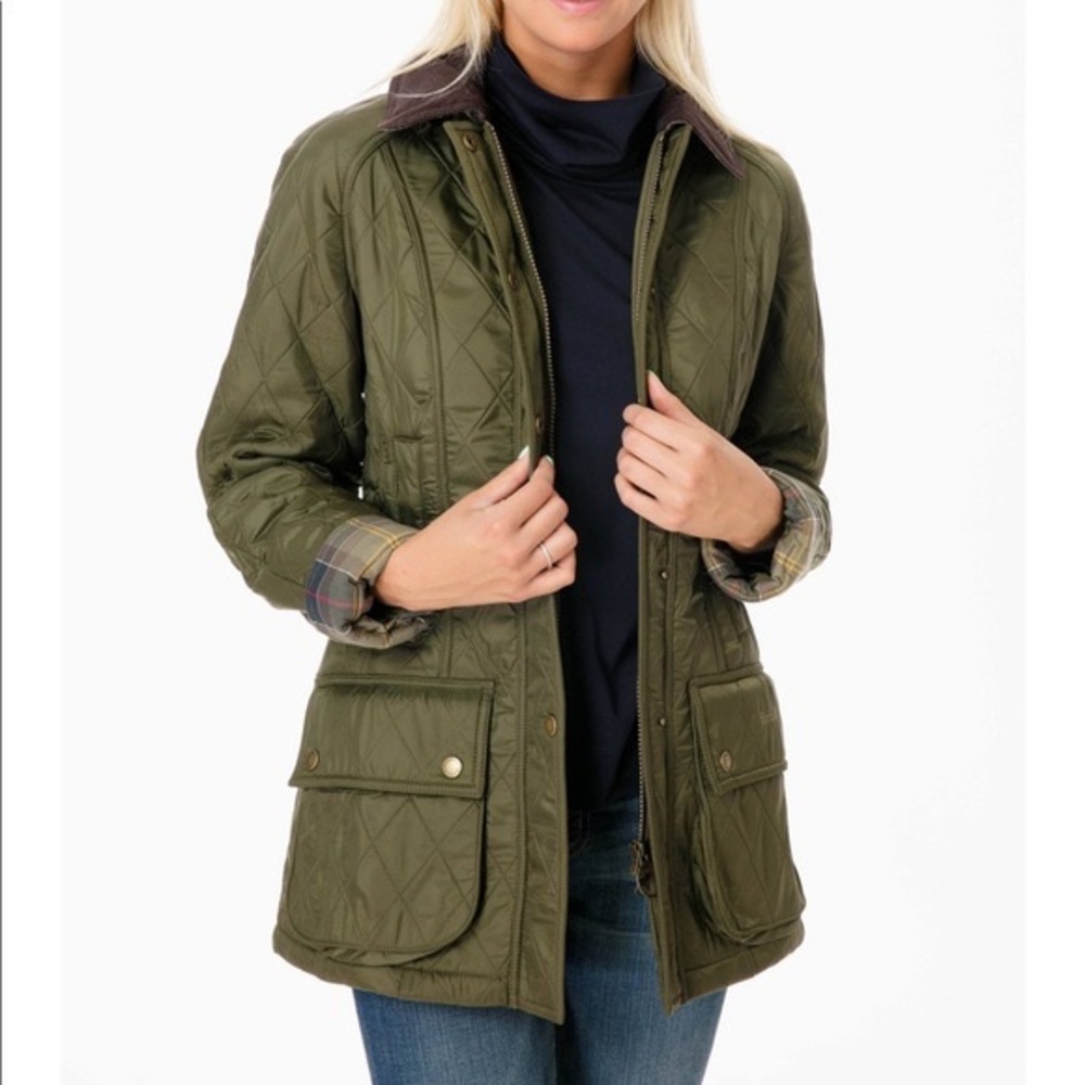NWTs $280 Barbour Women's Beadnell Polarquilt Jacket. Olive. 6 US (10 UK)
